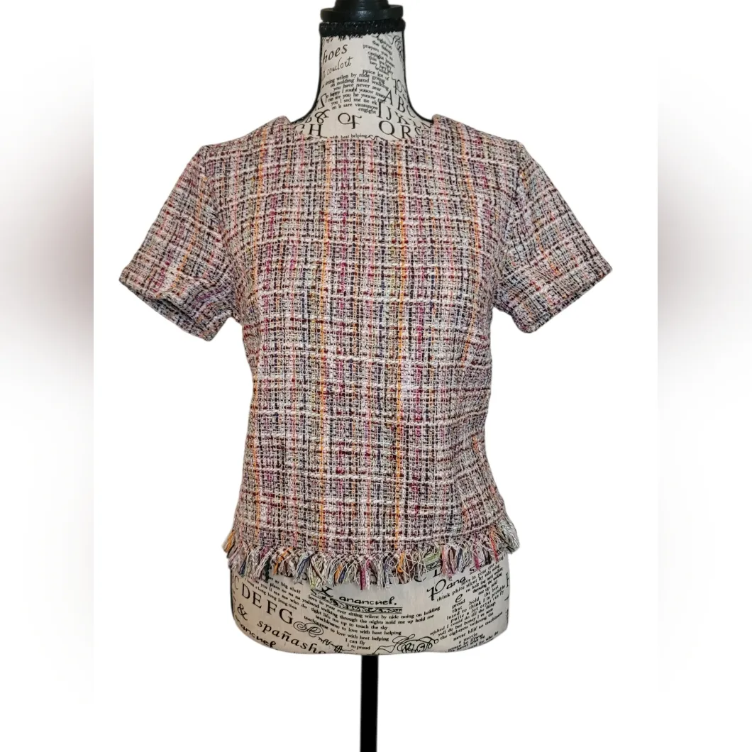 Forever 21 Tops | Nwt Forever 21 Frayed Tweed Top | Color: Pink/White Size:Small - Image 4