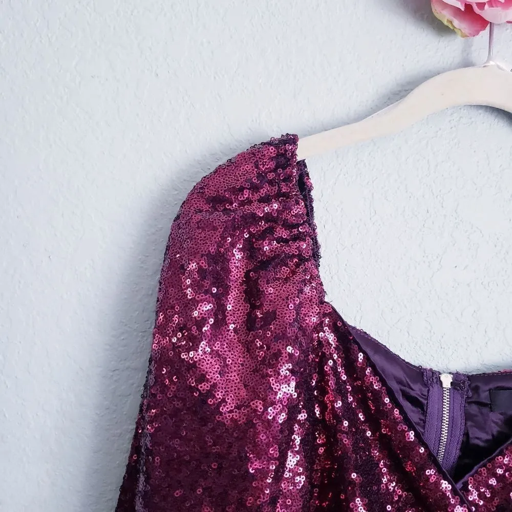 Lulus Sequin of Events Purple Sequin Surplice Long Sleeve Crop Top - Image 3