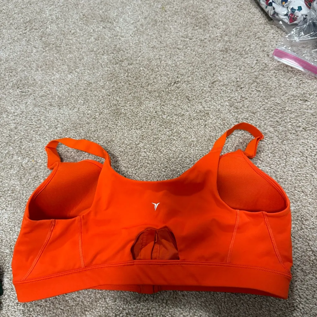 Old Navy Active Neon Orange Bright Vibrant Front Zip Sports Bra Workout Go-Dry - Image 3
