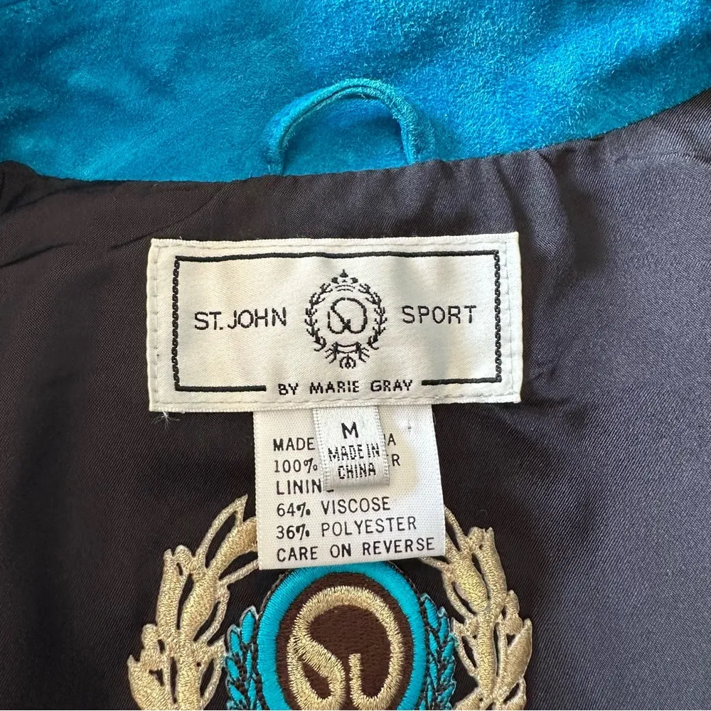 St John Sport Turquoise Blue Leather Long Sleeve Jacket size Medium M - Image 13