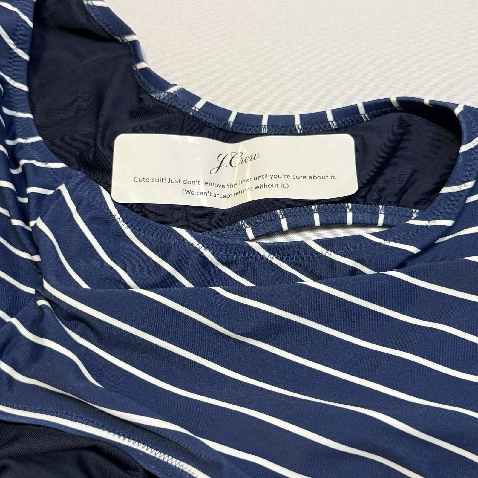 J Crew Cutout One Shoulder One Piece Swimsuit NEW Navy Blue White Stripe Swim 22 - Image 12