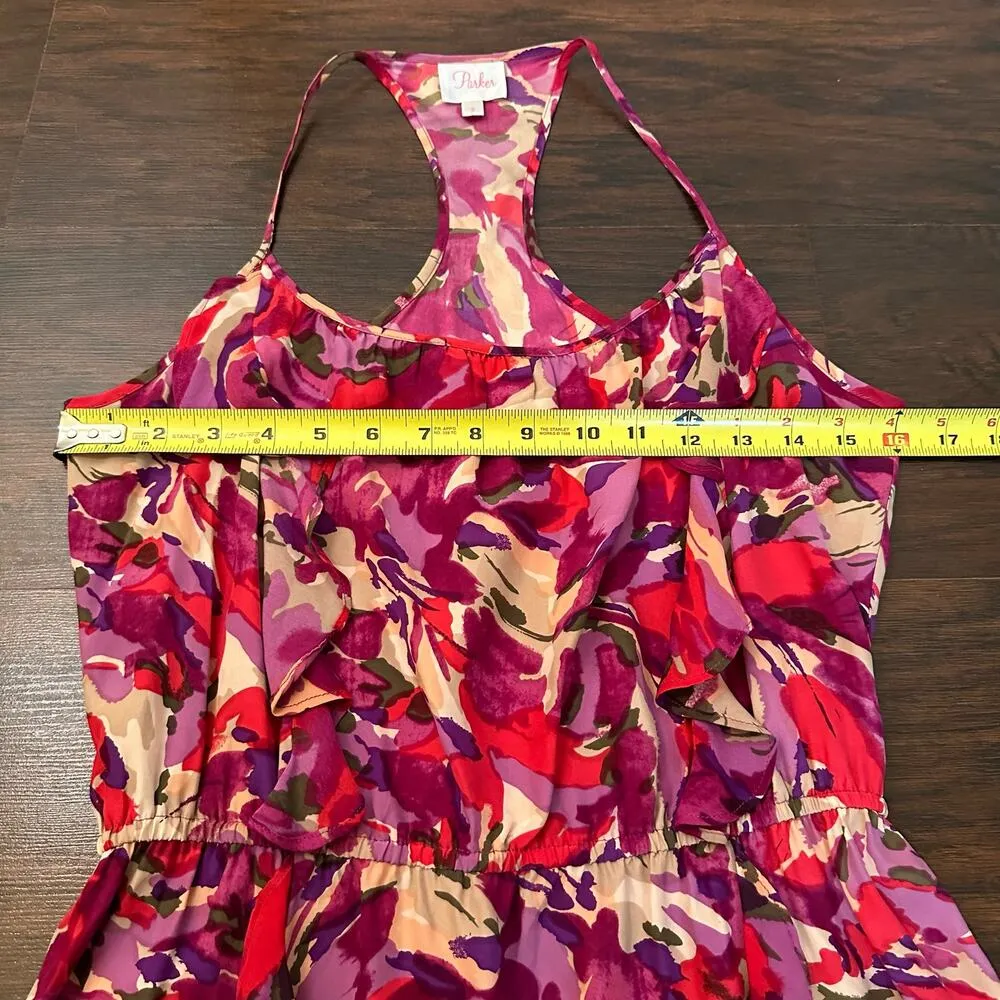 Parker cream, pink & purple floral silk mini dress size S - Image 11