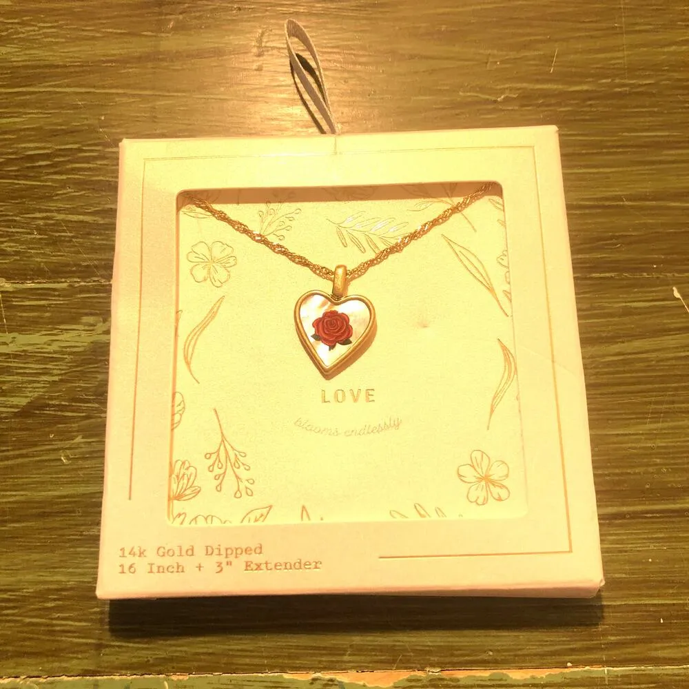 Target Love Blooms Endlessly 14K Gold Dipped Heart Necklace with Red Rose 16” - Image 2