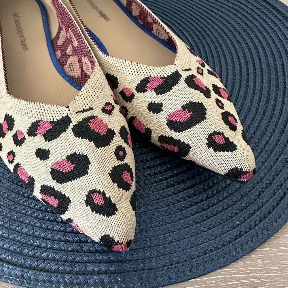 Jet' accompagne Toujours Leopard Animal Print Knit Washable Ballet Flats EU 39 Tan Size 8 - Image 4
