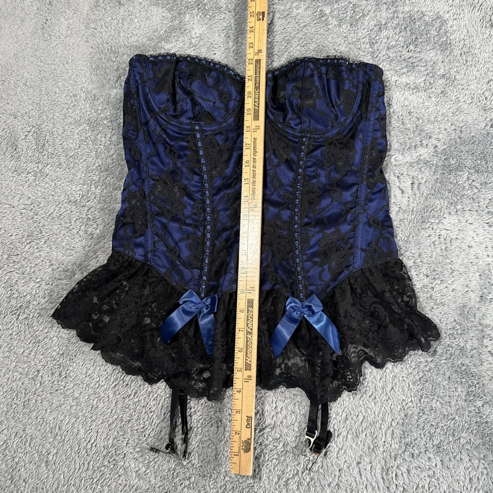 90s VTG FREDERICK'S OF HOLLYWOOD Blue Lace Bustier GARTERS Corset Top 80s 38 - Image 5