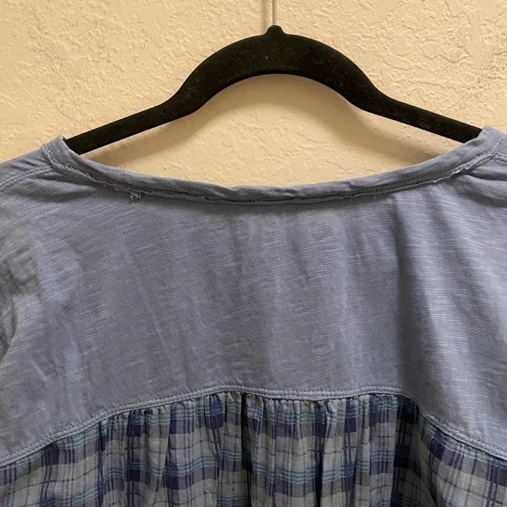Anthropologie Pilcro Blue Mixed Media Plaid Short Sleeve Cuffed T-Shirt Size XS - Image 8