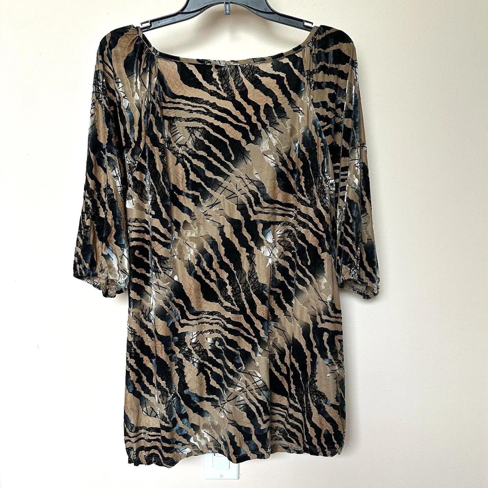 Ethyl Tunic Women’s Lg Velvet Burnout Semi Sheer Animal Print Popover - Image 3