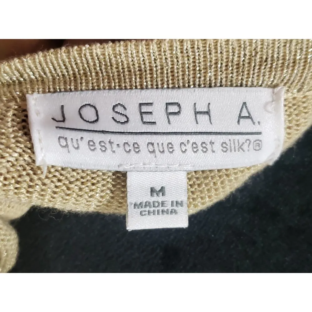 Joseph A. Blouse Top Women M Beige Metallic Floral Short Sleeve Shoulder Buttons Size M - Image 3