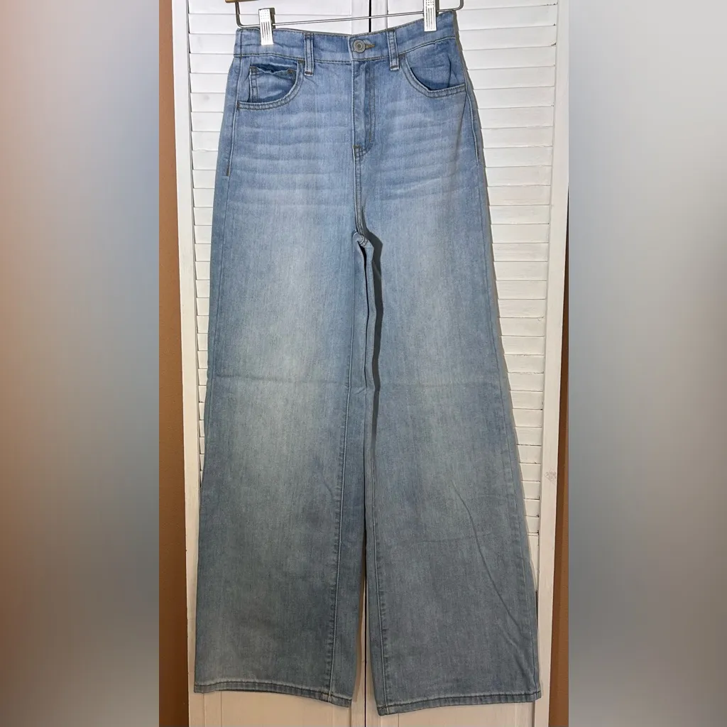 Juniors SO size 5/27 Super high rise Wide Leg stretch blue jeans 5 waist 27 - Image 2