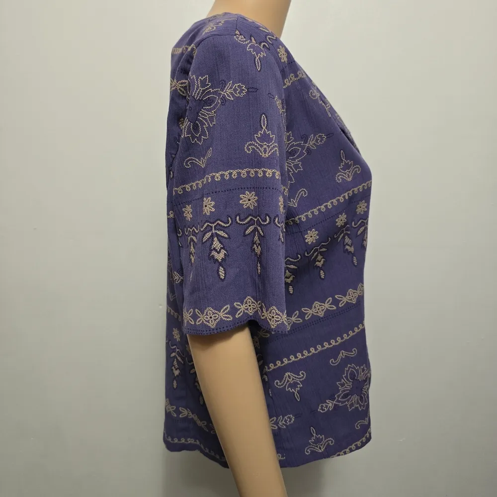 Vintage 90s Alfred Dunner Dusty Lavwnder Embroidered Blouse – Size 14 Purple - Image 4