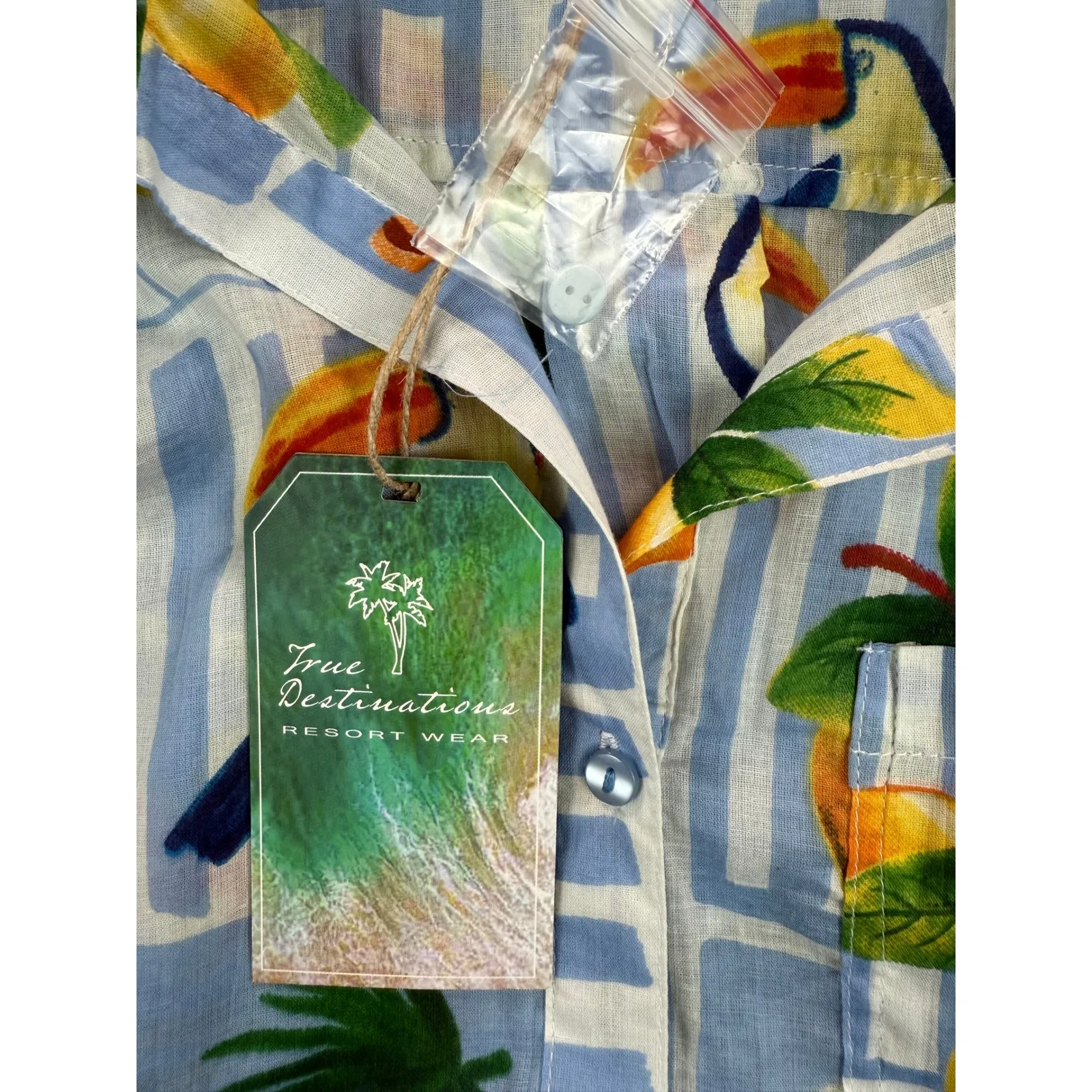 NWT True Destinations Resort Wear Tropical Toucan Print Shirt Dress Size S‎ - Image 6