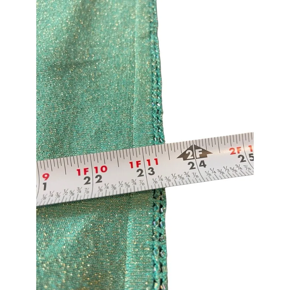 VTG Y2K Shimmery Aqua Green Beaded Detail Vneck 3/4 Sleeve Fairy Top 1x - Image 9