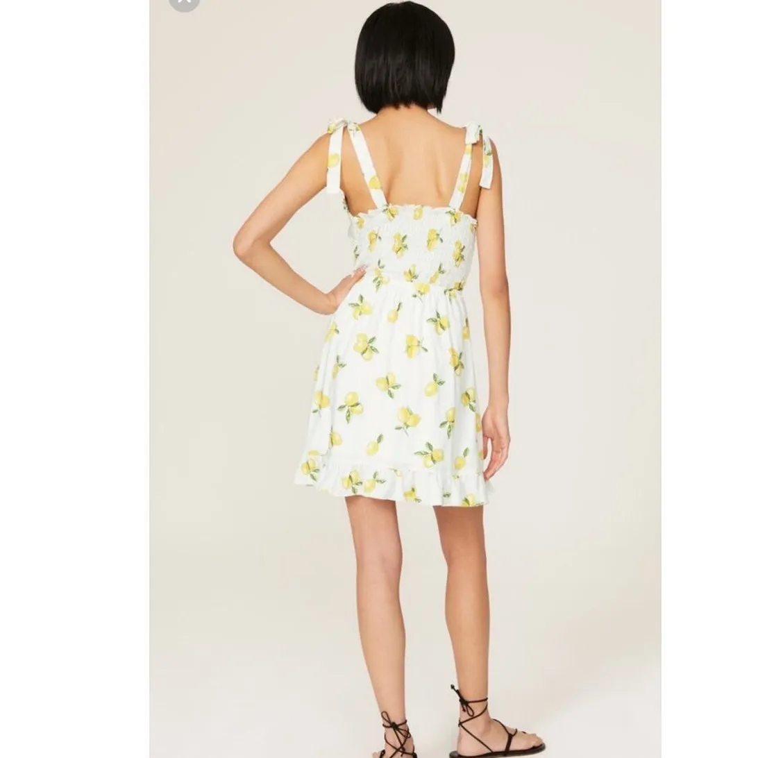 SLATE & WILLOW White Lemon Print Sweetheart Neckline Tie Shoulders Dress Small - Image 2