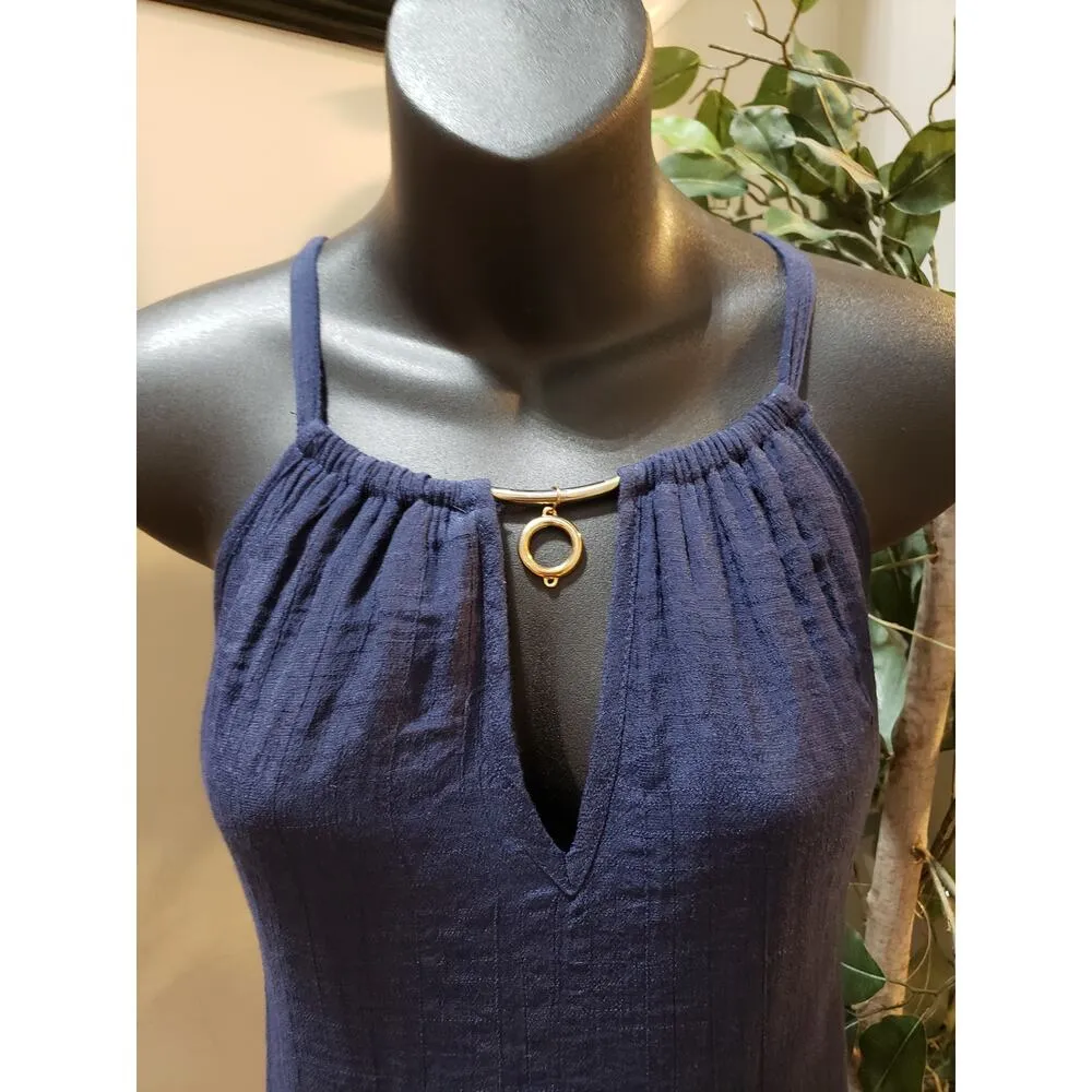 Mlle Gabrielle Maxi Dress Women's Size 2X Blue Rayon Keyhole Hi-Low Sleeveless - Image 9