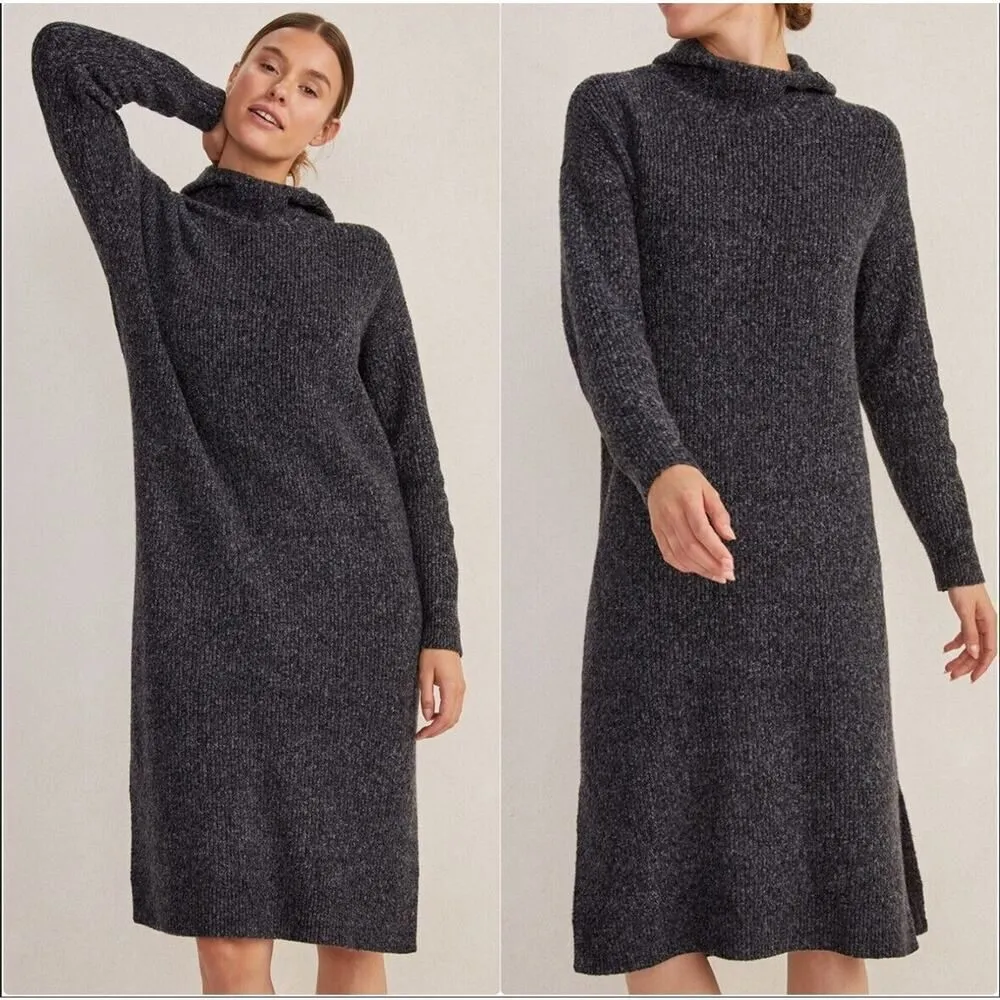Haven Well Within Sweater Dress Womens XS Hooded Lounge Stretch Rib Knit Midi Gray - Image 2
