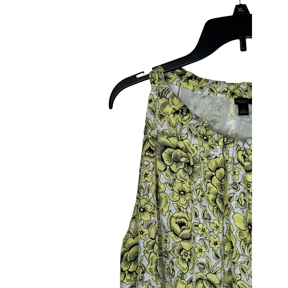 Ann Taylor‎ Women's Tank Top Halter Neck Floral Sleeveless Tie Bow Yellow Large - Image 3
