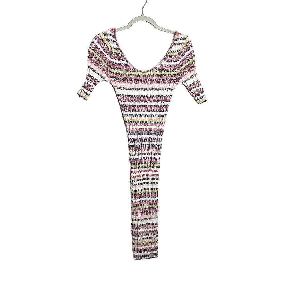 Rebecca Minkoff Multi Stripes Midi Dress Scoop Rib Knit Neck Size Medium - Image 2