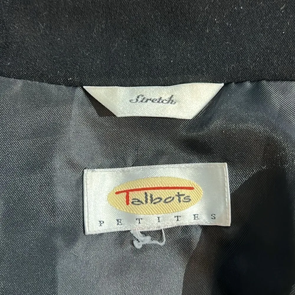 Talbots Women Petite Jacket Black Blazer Velvet Midi Button Up Pockets size L - Image 6