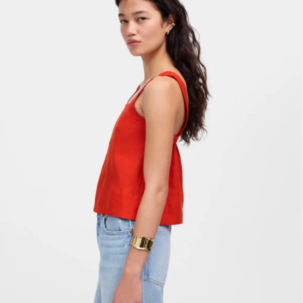 Madewell Contrast-Stitch Squareneck Top in Bright Flame, Size Large - Image 3