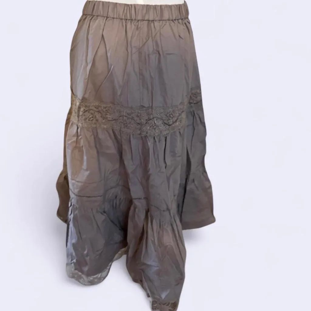 Japanese Voi·e·noi Fairy core Lace Tiered Skirt Tan brown - Image 3