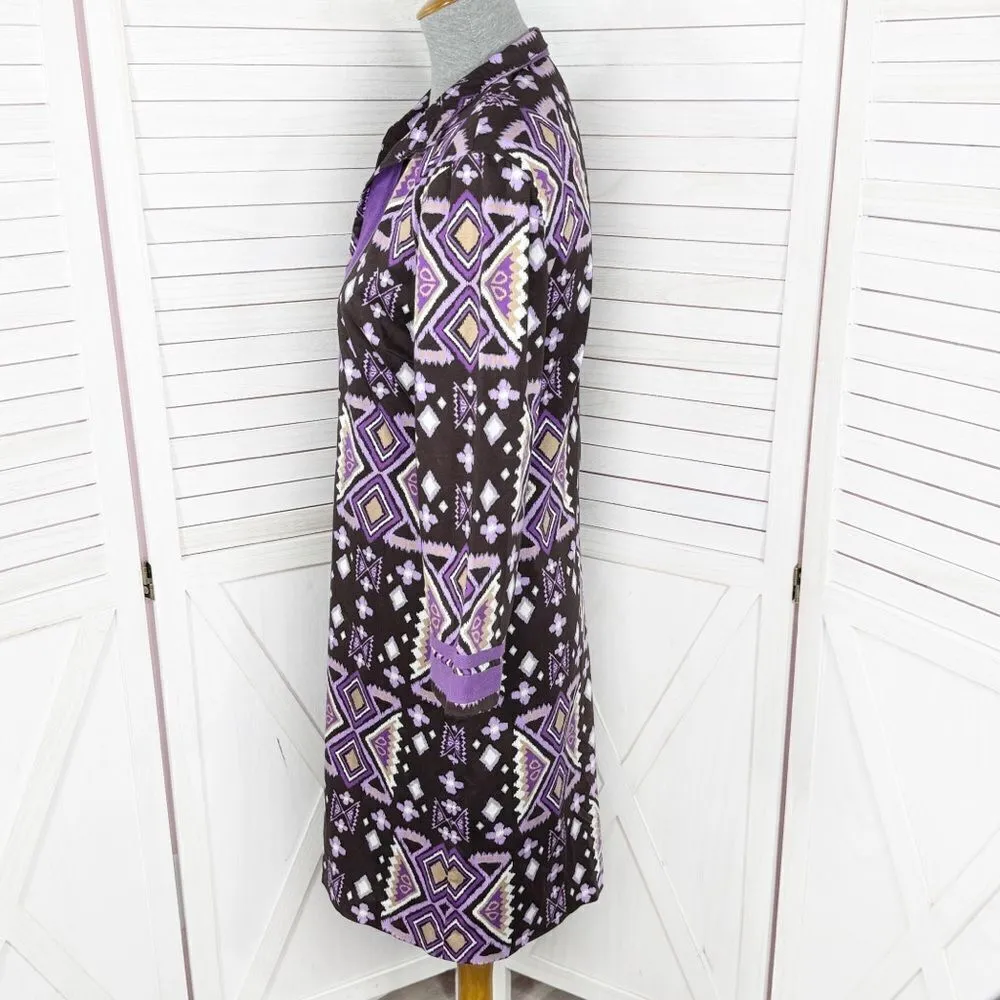 Tory Burch Ikat Tribal Print Cotton‎ Caftan Tunic Dress Brown Purple 6 - Image 2