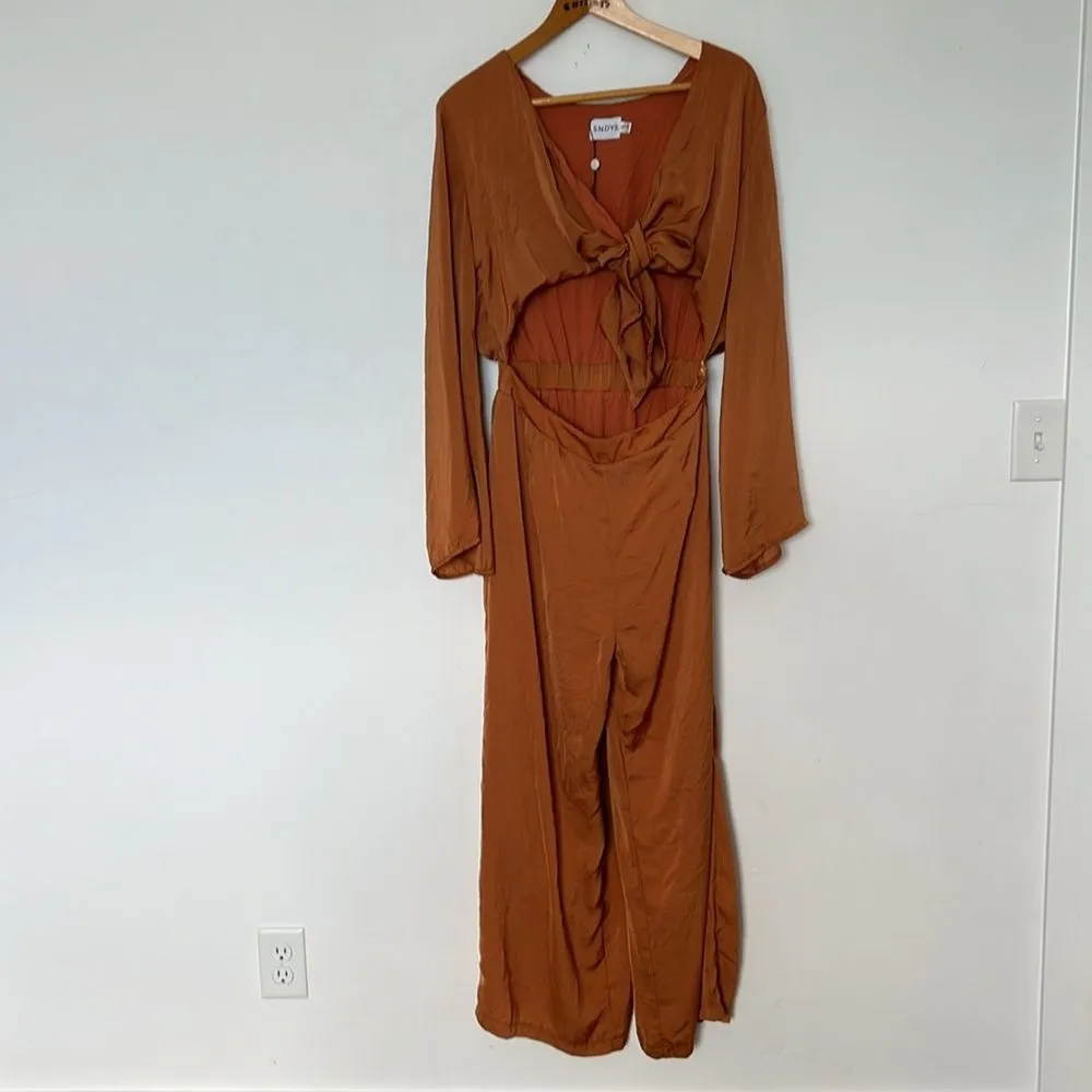 REVOLVE SNDYS Pluto Jumpsuit Rust Orange‎ Wide Leg Size 6 Orange - Image 6