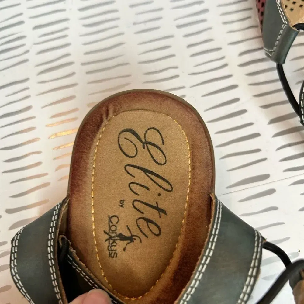 Elite‎ by Corkys Honduras Style Leather Sandals Chevron Design size 9 Red - Image 6