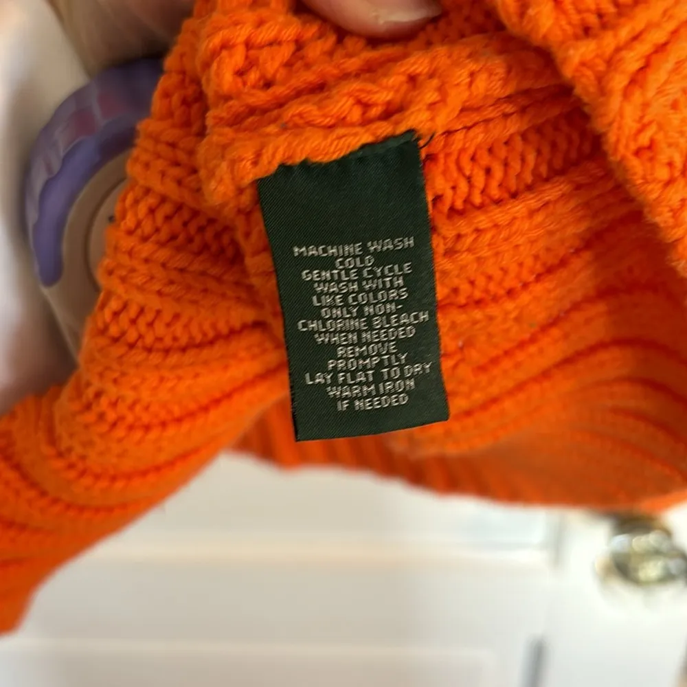Vibrant Orange Cable Knit Ralph Lauren Turtleneck Sweater - Image 3