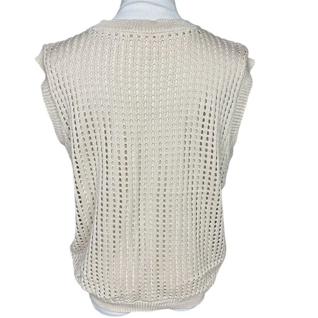 Nine Britton Women's XL Neutral Cream Sleeveless Open-Knit Sweater Vest Shell - Image 4