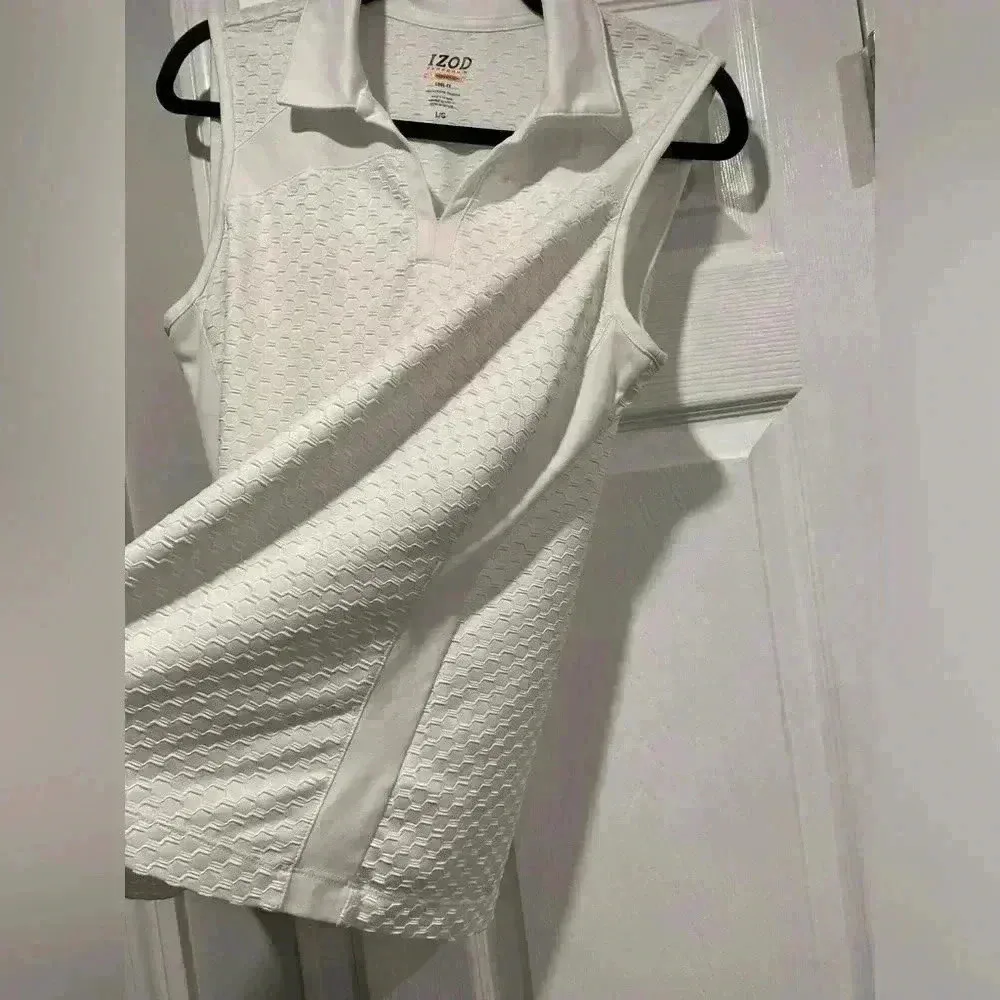 Izod Performance Movement Cool Fx White Collared V Neck Sleeveless Polo Size L - Image 4