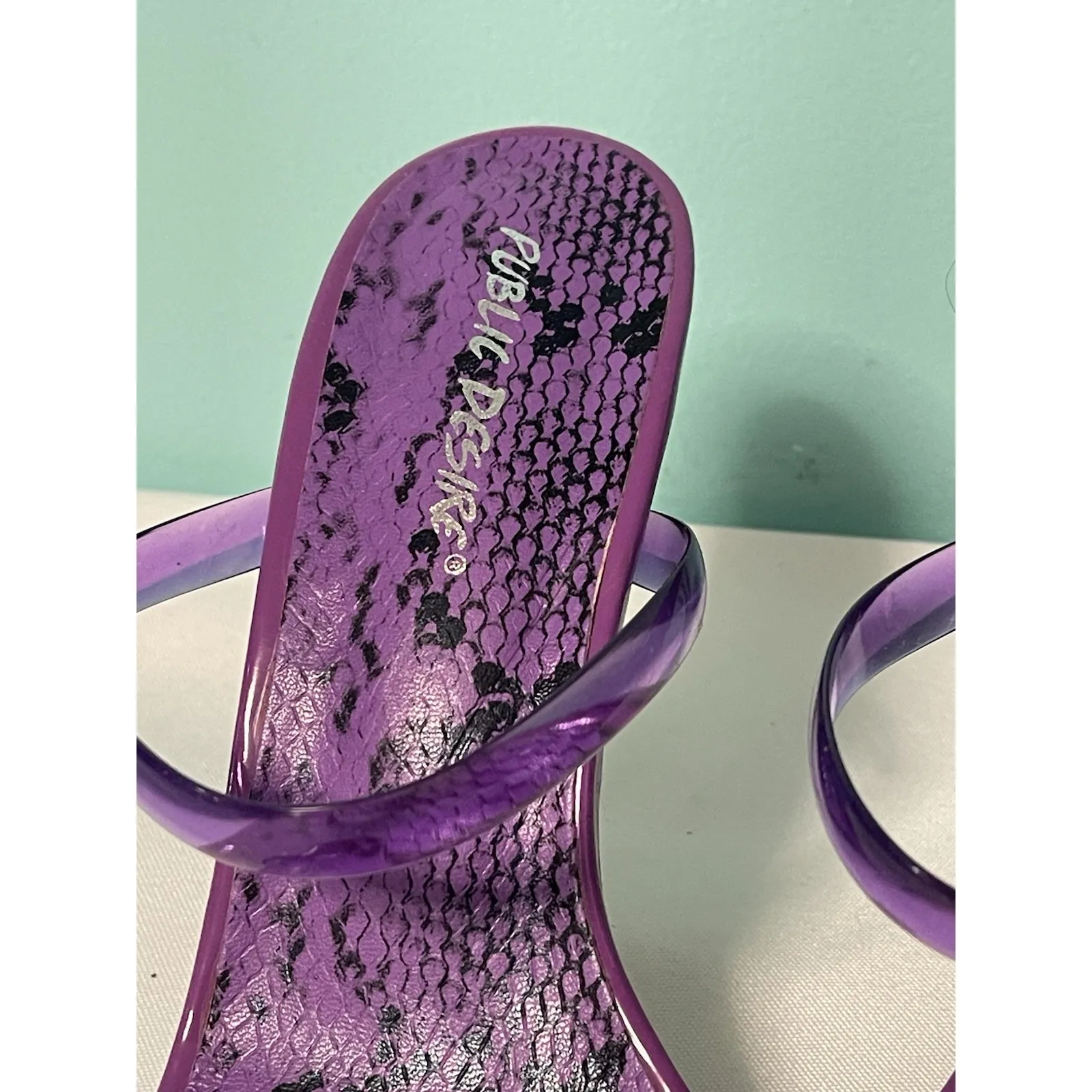 PUBLIC DESIRE Women's Size 4 Square Toe Mule Sandals Purple Clear Heel S - Image 2