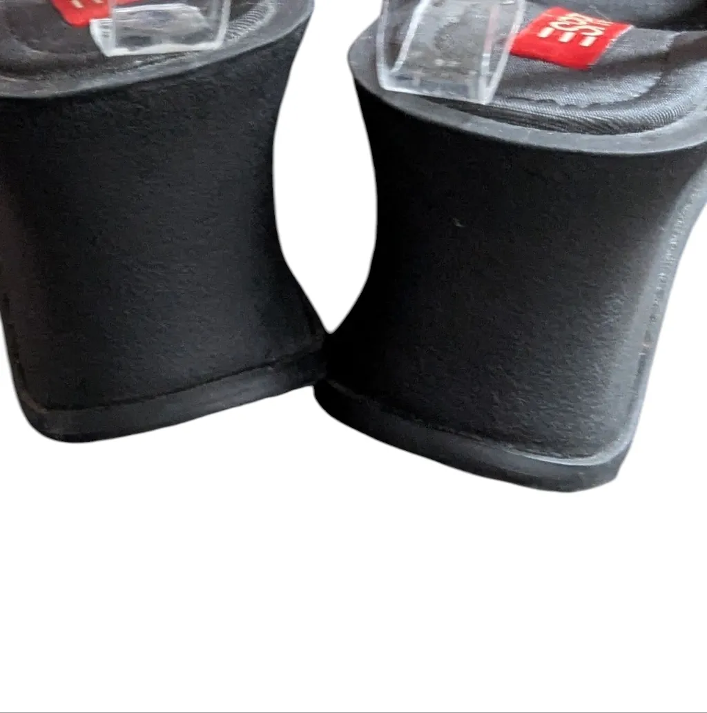 Vintage Y2K Esprit Platform Chunky Wedge Sandals Olive Green Gold Embroidery - Image 8