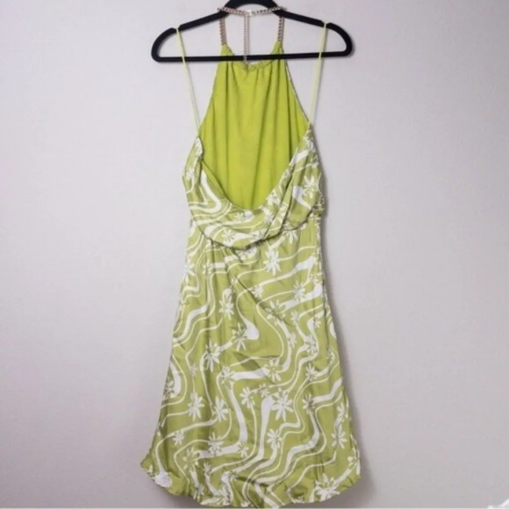 NEW ASTR The Label Quinta Retro Halter Chain Mini Dress M Celery Floral Mabel - Image 9