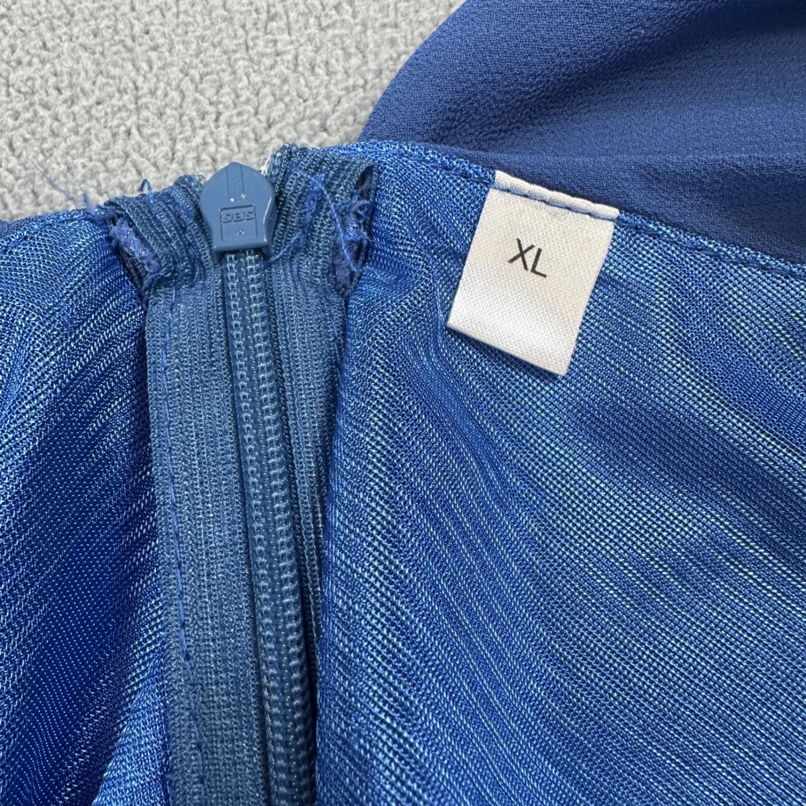 Sheath Dress Blue Wrap Cap Sleeve XL V Neck Midi Faux Wrap Knee Length Back Zip Size undefined - Image 7