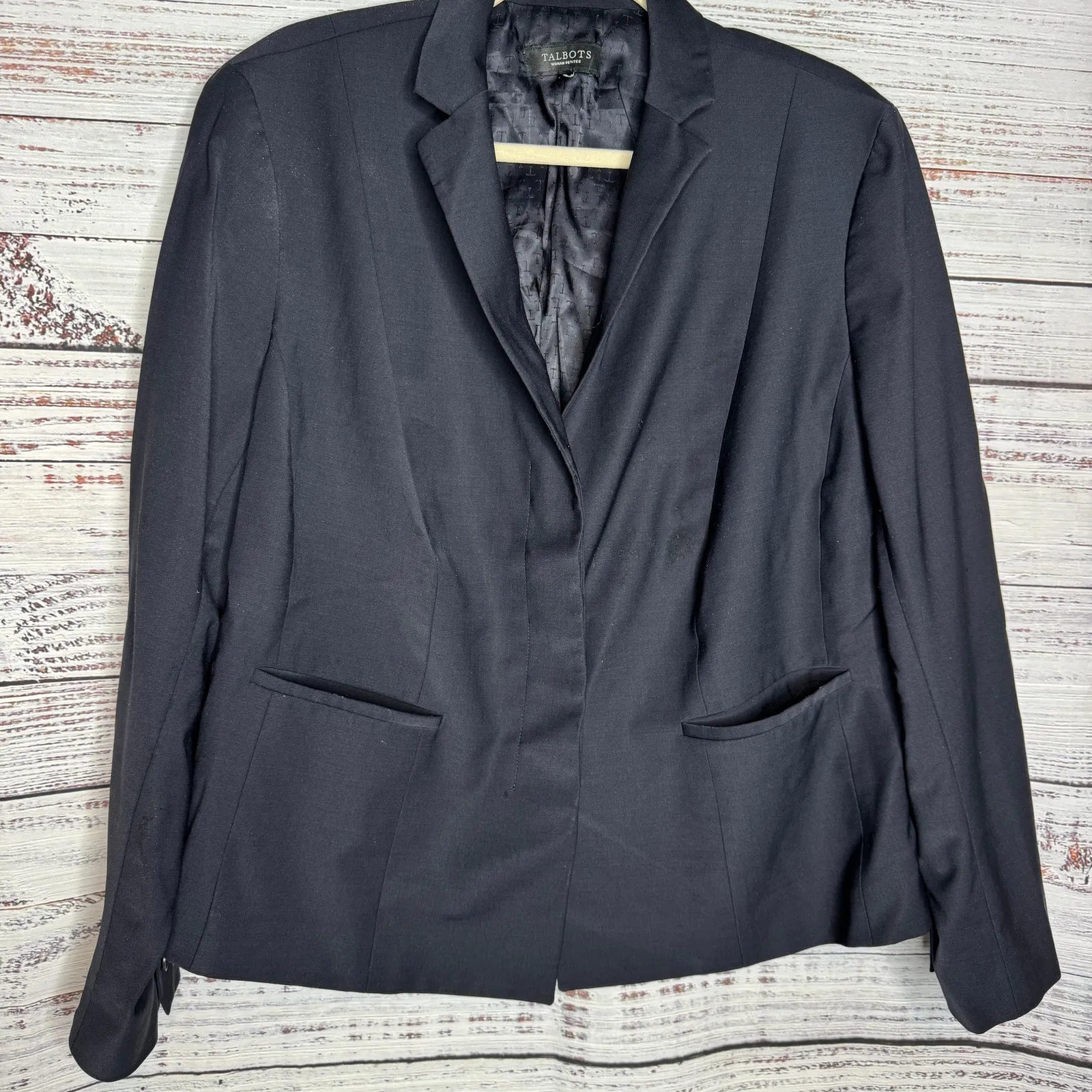 Talbots 20WP Navy Blazer Jacket Wool Blend Career Suit Coat - Image 7