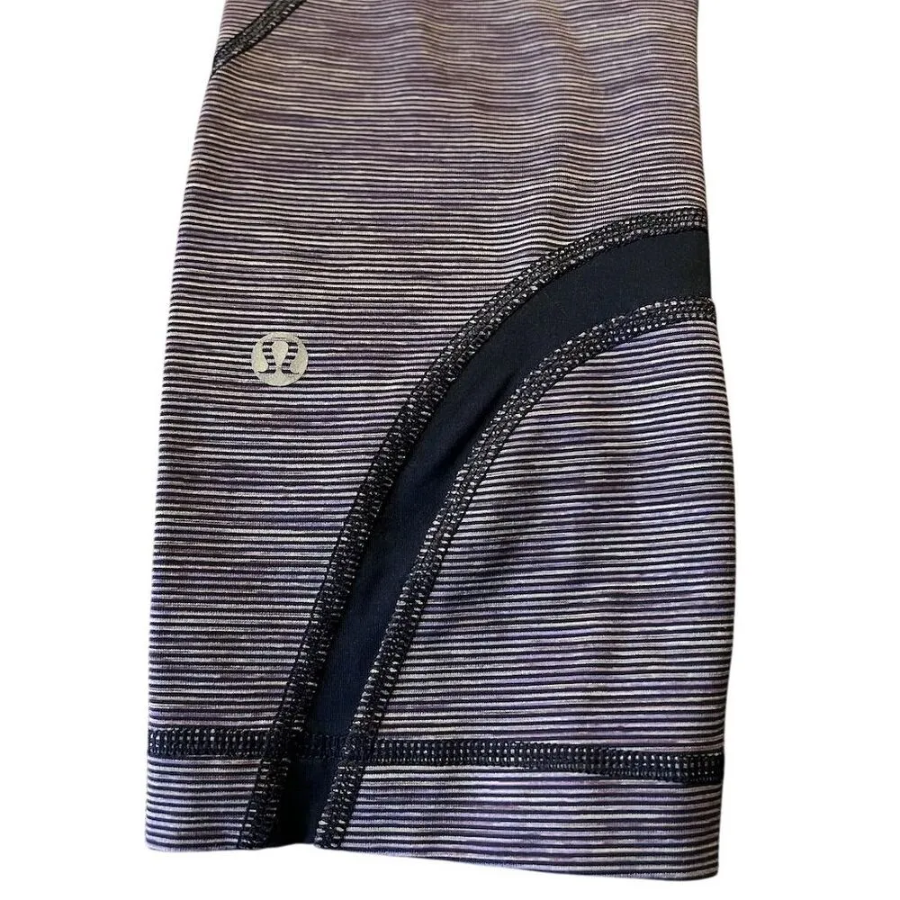 Lululemon Women's Run Inspire Crop Leggings Purple Stripe Size 4 Yoga Running - Image 5