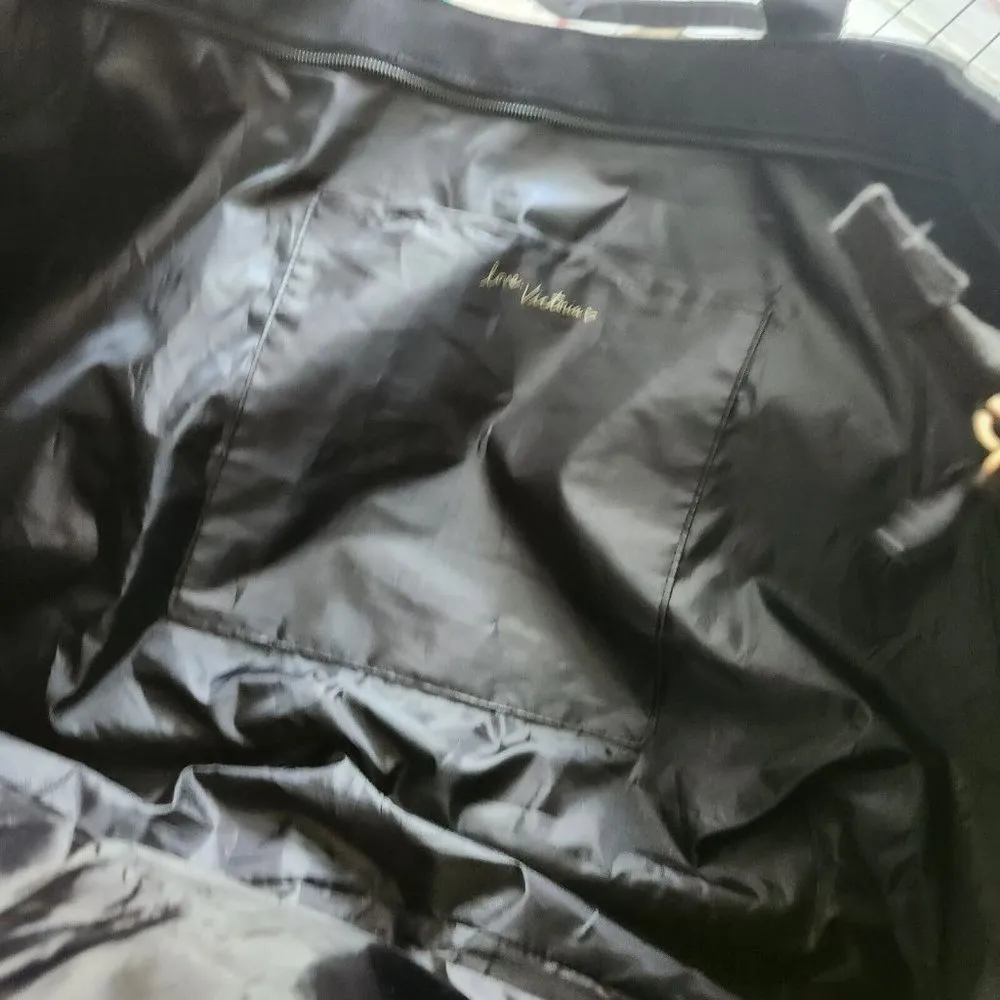 Victoria's Secret Sequin Lip Zip Shoulder Tote Weekend Duffle Gym Black Bag - Image 7