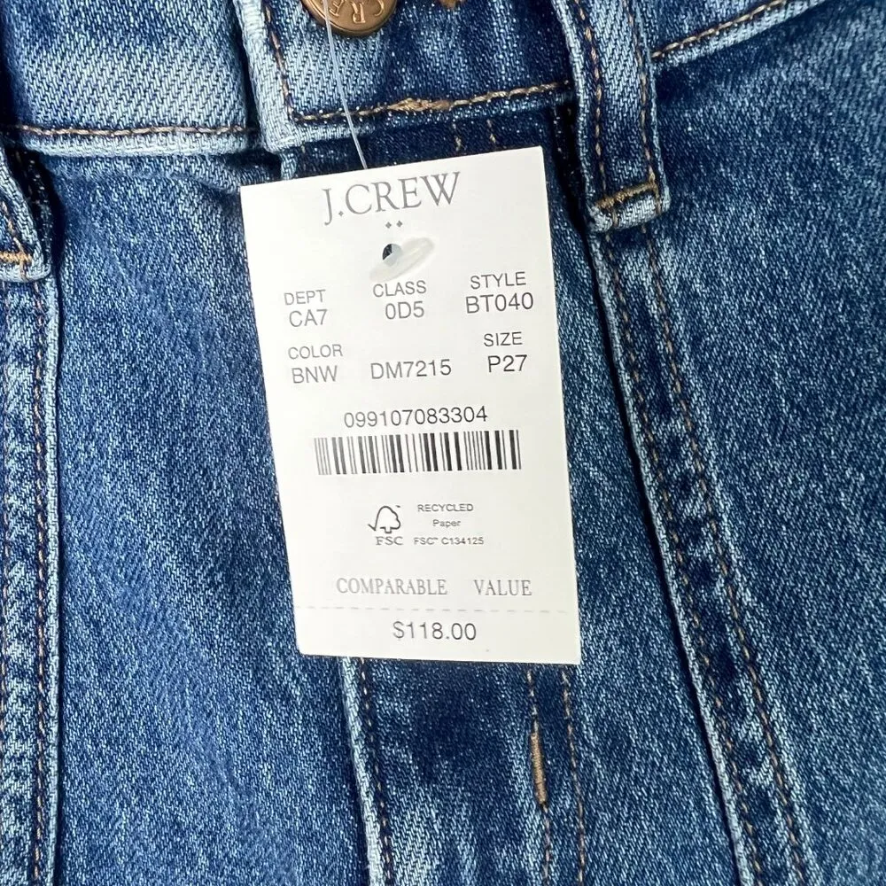 NWT J. Crew Factory Patch Pocket Cropped Straight Leg Jeans Size 27P 27 Petite Blue - Image 6