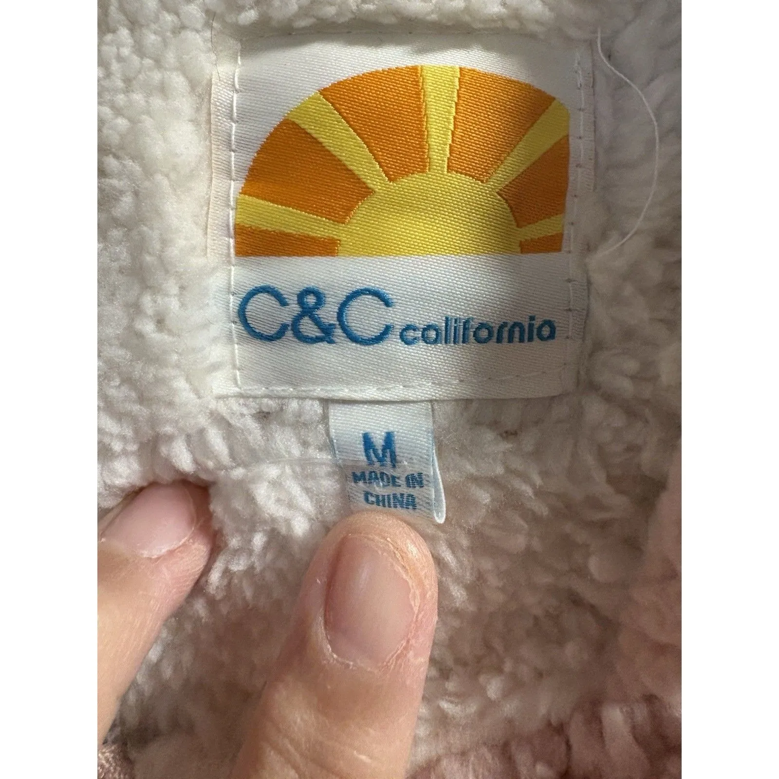 C&C California Medium Sherpa Fleece Jacket Pink Soft Teddy Snap Zip Front Coat - Image 4