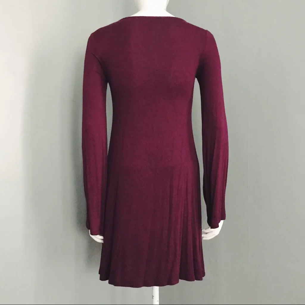 Boho Long-Sleeved Mini Dress in Maroon | Size S - Image 4