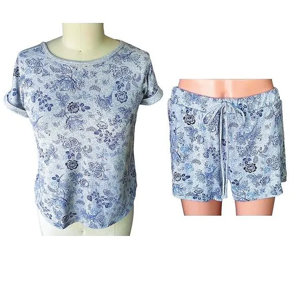 LUCKY BRAND 2 Piece Shorts Blue & Gray Lounge Sleepwear Pajamas Set ~ Womens MED - Image 2