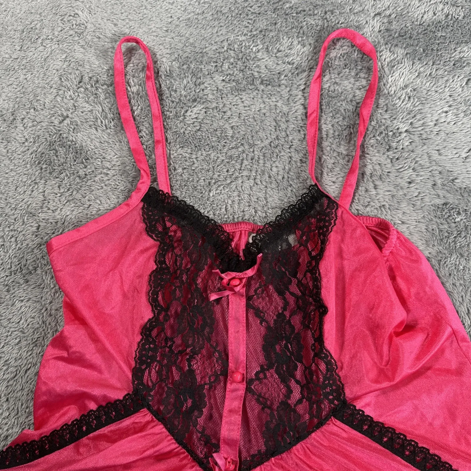Vintage Danni New York Hot Pink Lace Lingerie Sexy Size Medium Nylon Top - Image 2