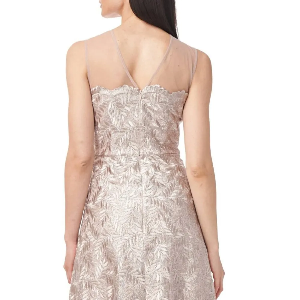 JS Collections Rosie Embroidered Midi‎ Tea Length Cocktail 4 Scallop Dress - Image 4