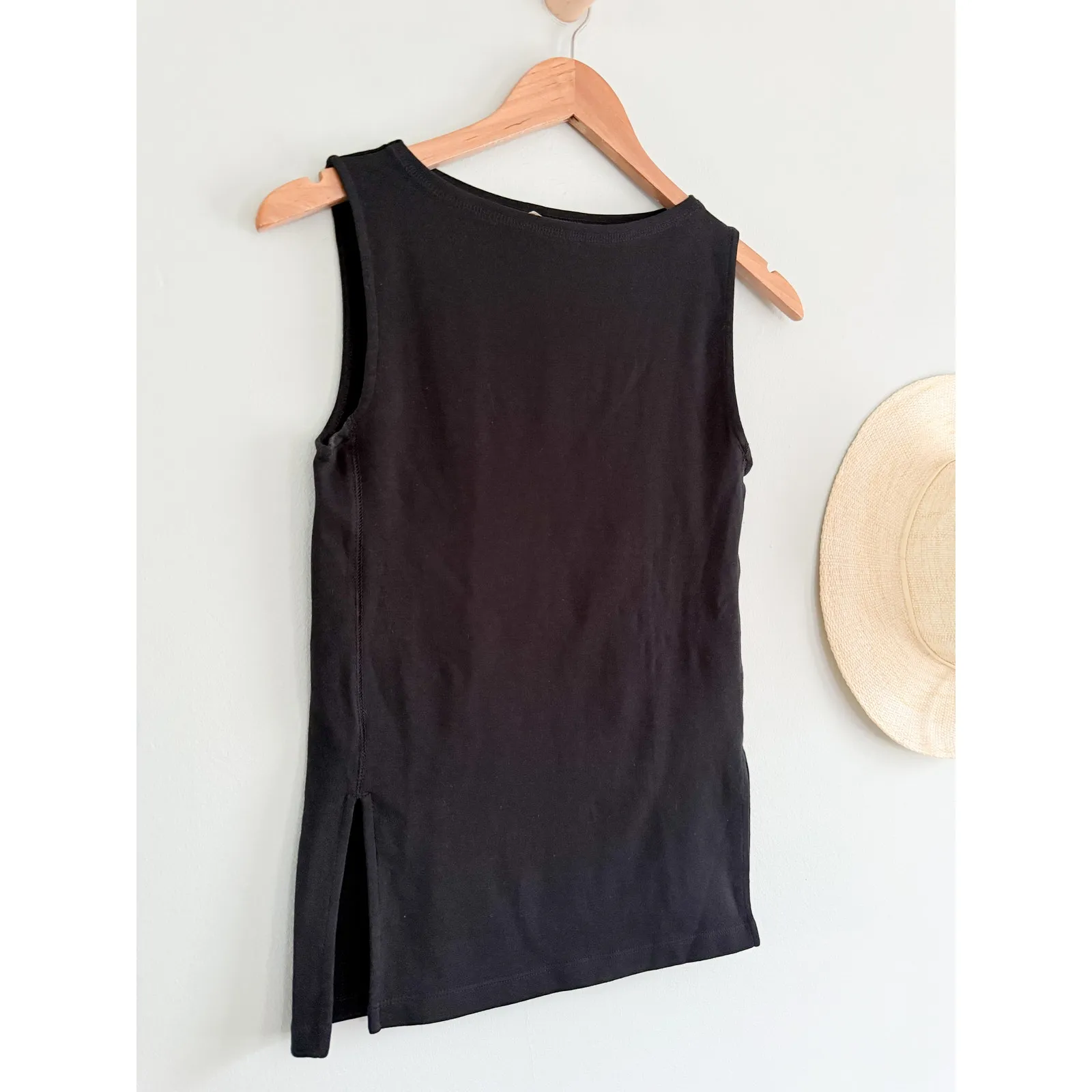 Madewell | NWT Sleeveless Boatneck Side Slit Tee Jet Black | Size XS - Image 4