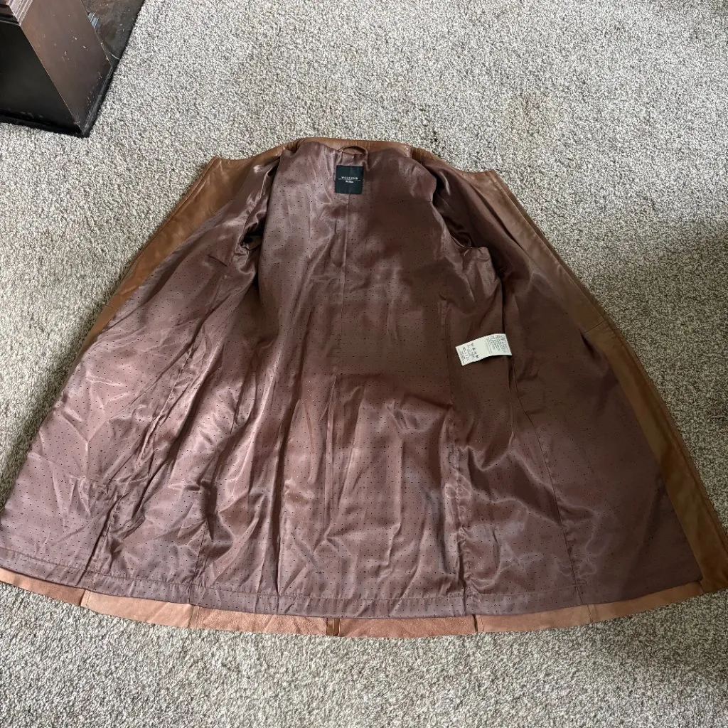 Weekend Max Mara Lambskin Leather Cognac Brown Long Sleeve Trench Coat Size 8 - Image 7