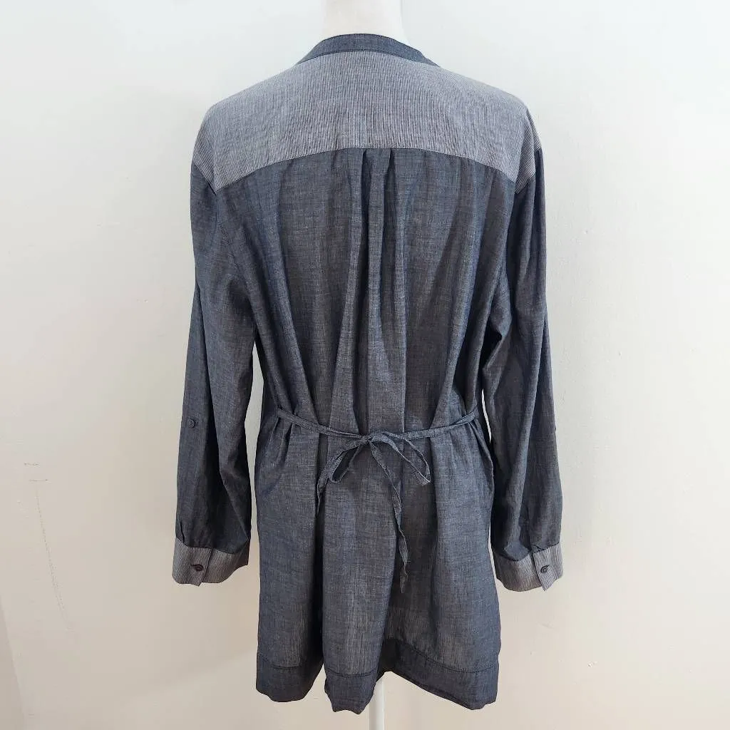 Coldwater Creek Blue Chambray Cotton Half Button-Up Blouse Size Petite Large - Image 5