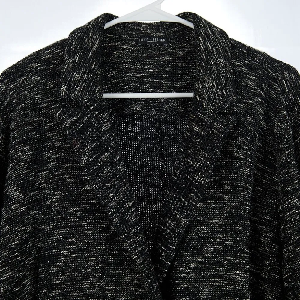 Eileen Fisher Black Notch Classic Collar Tweedy Organic Cotton Knit Blazer - Image 4
