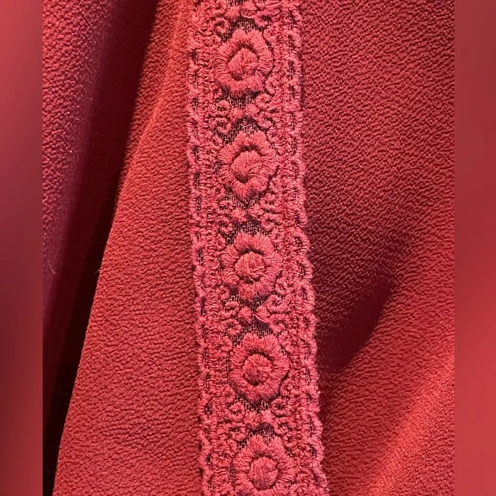 Alya Boho Peplum Sleeveless‎ Blouse Burgundy Red Women’s Size Small - Image 3