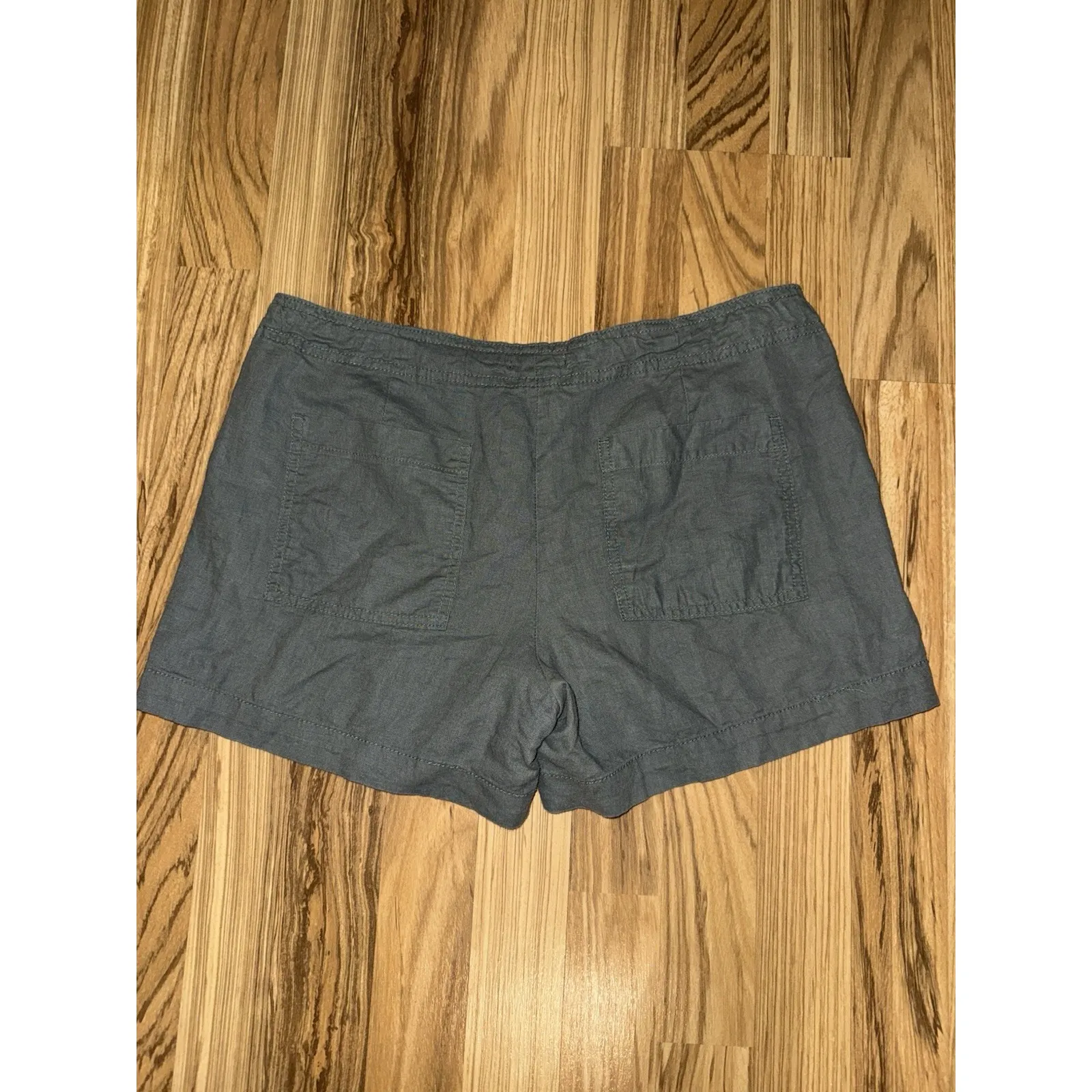 Gap‎ Women Shorts 6 Green Solid Chino Short Button Drawstring Pocket Linen Blend - Image 3