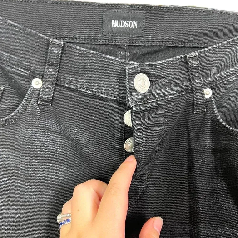 Hudson Riley Grommet Studded Slim Boyfriend Jeans in Stellar Black Size 25‎ - Image 5
